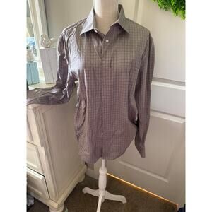 Jos. A. Bank Reserve Size Large Grey Micro Check Long Sleeve Shirt Smart Casual